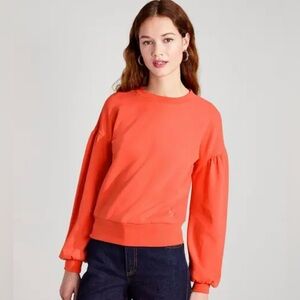 Kate Spade Flower Embroidered French Terry Coral Sweatshirt S